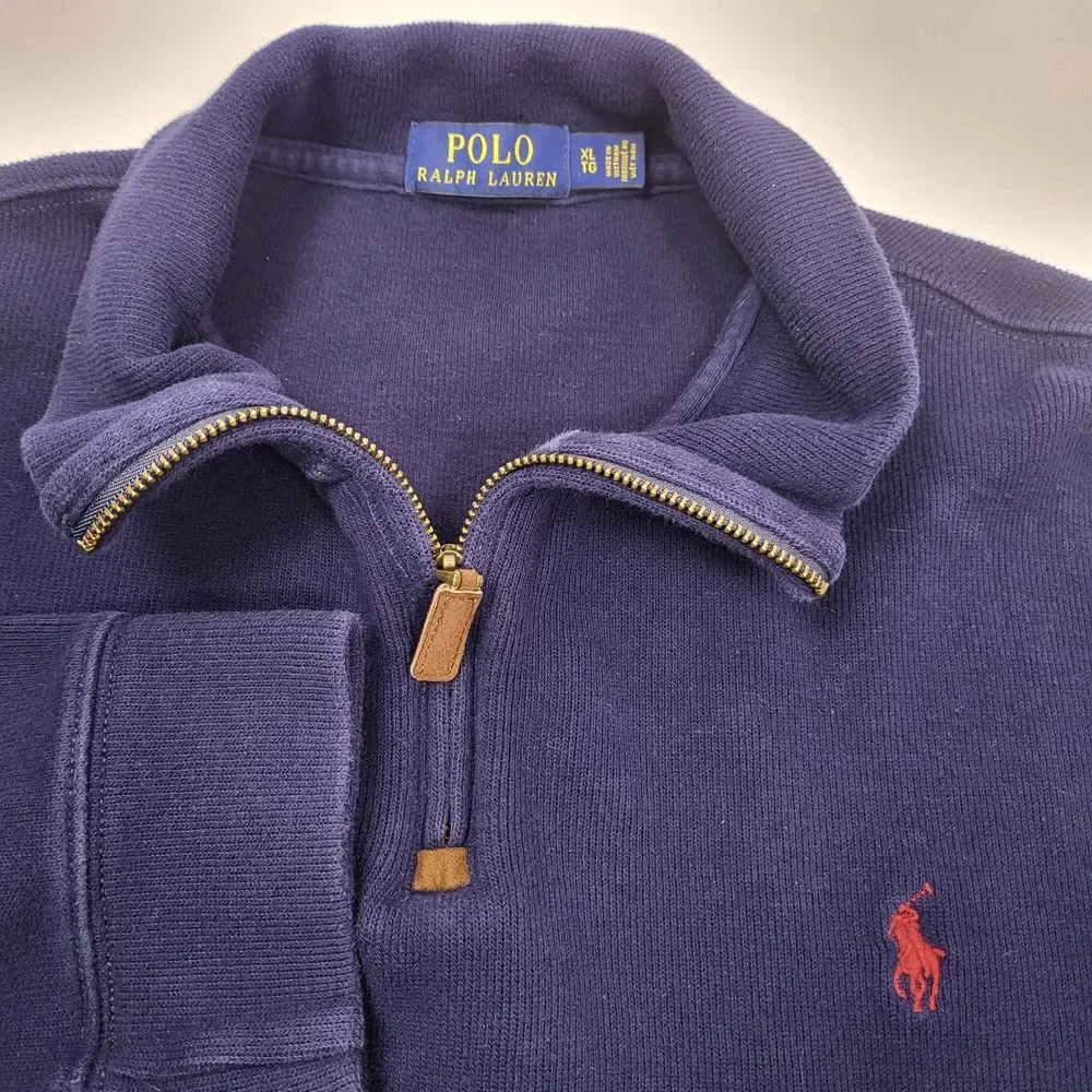 Polo Ralph Lauren Mens XLarge Navy Blue 1/4 Zip Pull Over Long Sleeve Knit Shirt